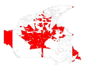 Карта Канады в цветах официального флага. Векторная иллюстрация.