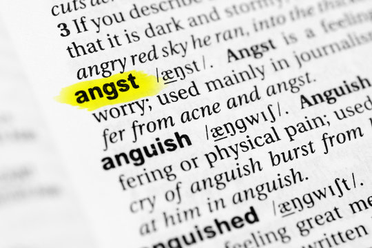 Highlighted English word "angst" and its definition in the dictionary