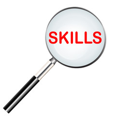 Word of skills highlighted with red color in magnifier icon or searching icon - 207436916