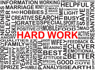 Word of hard work highlighted with red color in word collection - 207436970