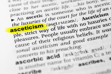 Highlighted English word "asceticism" and its definition in the dictionary