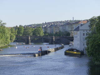 View of the Vltava River. Bridge over the Vltava River.