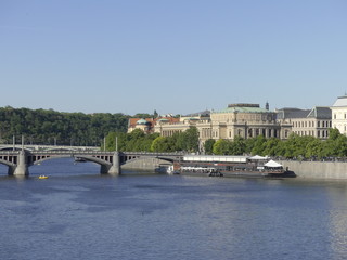 Obraz premium View of the Vltava River. Bridge over the Vltava River.