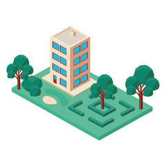 building with landscape isometric icon vector illustration design