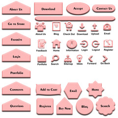 A set of web elements which include different sizes and shapes of buttons, text, and icons.