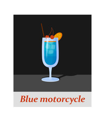 Blue motorcycle cocktail menu item or any kind of design