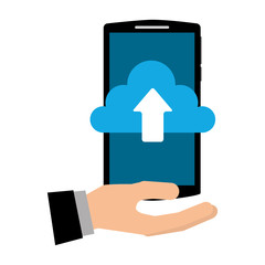 hand with smartphone and cloud computing isolated icon vector illustration design