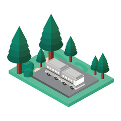 articulated bus in the parking zone isometric vector illustration design