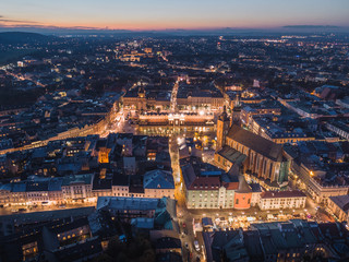 Cracow at night / aerial view - obrazy, fototapety, plakaty