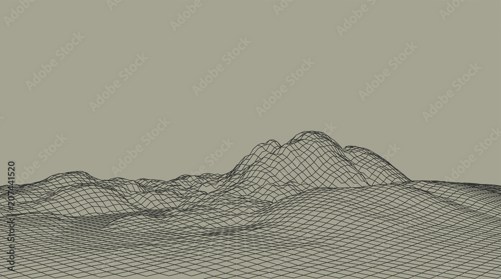 Aufkleber abstract vector wireframe landscape. abstract mesh landscapes. polygonal mountains. vector illustrat