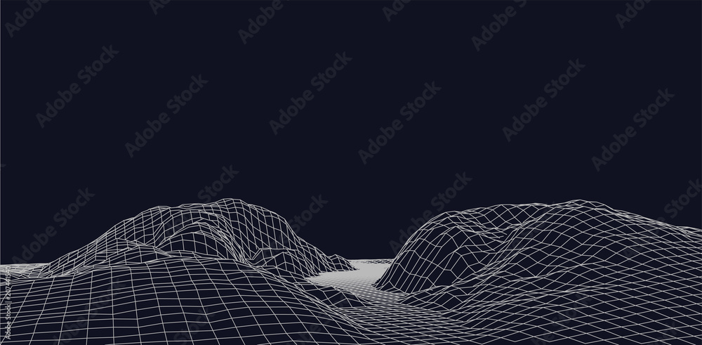 Aufkleber abstract vector wireframe landscape. abstract mesh landscapes. polygonal mountains. vector illustrat