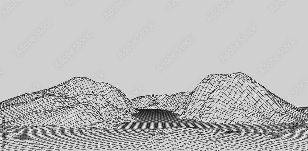 Poster abstract vector wireframe landscape. abstract mesh landscapes. polygonal mountains. vector illustrat