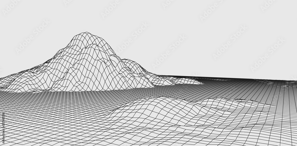 Poster abstract vector wireframe landscape. abstract mesh landscapes. polygonal mountains. vector illustrat