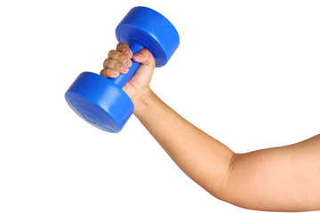 Right-handed blue dumbbell with 5k white back