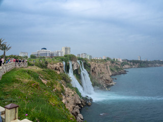 The waterfall of Antalya captured rom the park view.