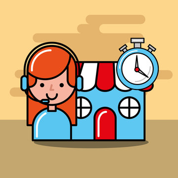 operator girl market chronometer logistics and delivery service  vector illustration  