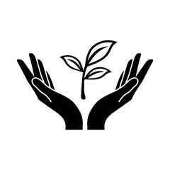 plant vector icon with two human hands.