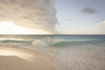 Idyllic caribbean beach at sunset