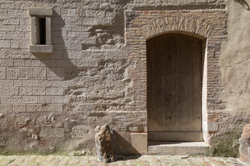 Door on old brick wall