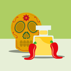 viva mexico celebration mexican skull chili peppers dead day vector illustration