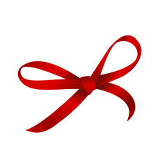 Vector Shiny Red Satin Gift Bow Close up Isolated on White Background