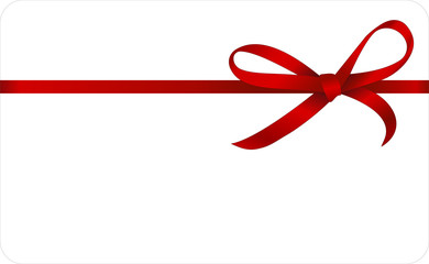 Invitation, Greeting or Gift Card With Red Ribbon And A Bow  on white background.  Gift Voucher Template with  place for text.