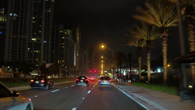 Driving Sunny Isles Beach night motion footage