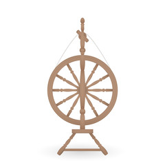 Wooden antique spinning wheel. Vector illustration isolated on white background.