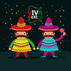 mexican men with hat and poncho viva mexico party national vector illustration