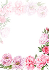 watercolor drawings of peonies. Templates for letters, invitations, logos