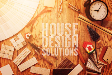 house design ideas concept with sample of natural material option for clients material board present