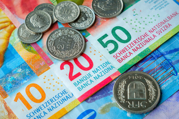 Switzerland money banknotes and coins