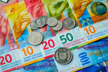 Switzerland money banknotes and coins