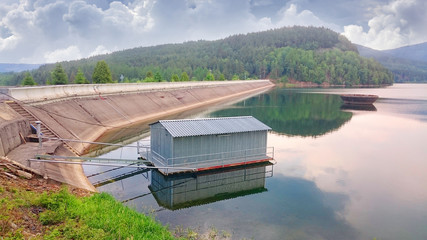 Obraz premium Water-supply reservoir Nyrsko on Uhlava river in National Park Sumava. Source of drinking water for western Bohemia. Czech Republic, Central Europe.