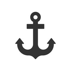 Black isolated icon of anchor on white background. Silhouette of anchor.