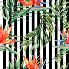 Aquarell nahtloses Muster mit tropischen Blättern und Blumen.