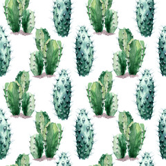Watercolor seamless pattern with cactus.
