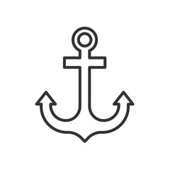 Black isolated outline icon of anchor on white background. Line Icon of anchor.