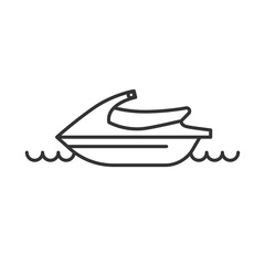 Black isolated outline icon of jet ski on white background. Line Icon of jetski, scooter.