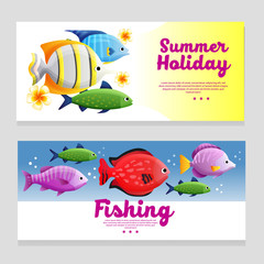 cute summer theme banner with ocean fish