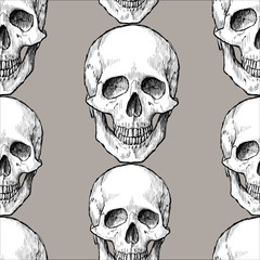 Background of drawn human skulls