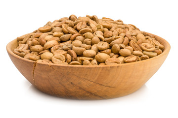 coffee beans in wooden Cup on white background isolated