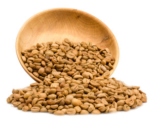 coffee beans in wooden Cup on white background isolated
