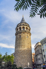 Fototapeta na wymiar Istanbul, Turkey, 31 July 2006: The Galata Tower in the Karakoy district of Istanbul