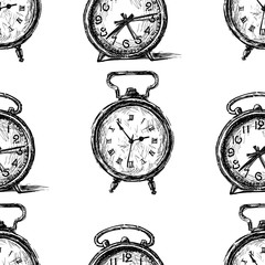 Pattern of the sketches of old alarm clocks