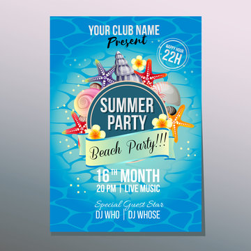 summer beach party poster template sea shell