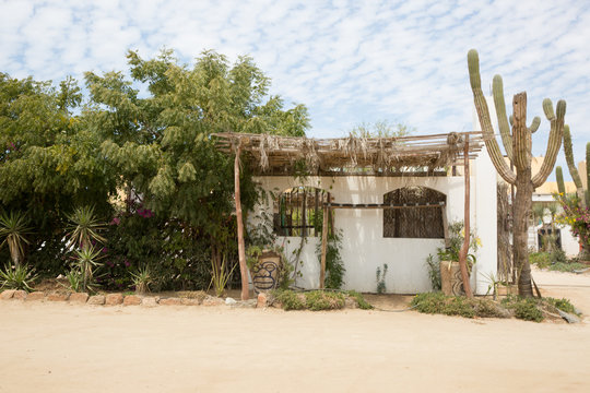 Exterior of Spanish-style residence in Cerritos Beach, Todos Santos, Baja California Sur