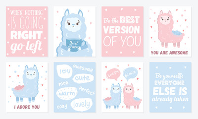 Vector greeting cards with cute llamas