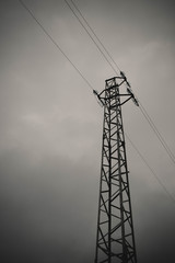 high-voltage powerful electricity tower with wires