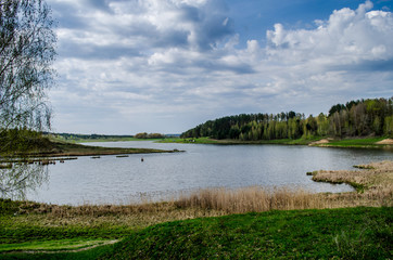 Naklejka premium The mouth of a large lake. A great place for fishing and outdoor recreation
